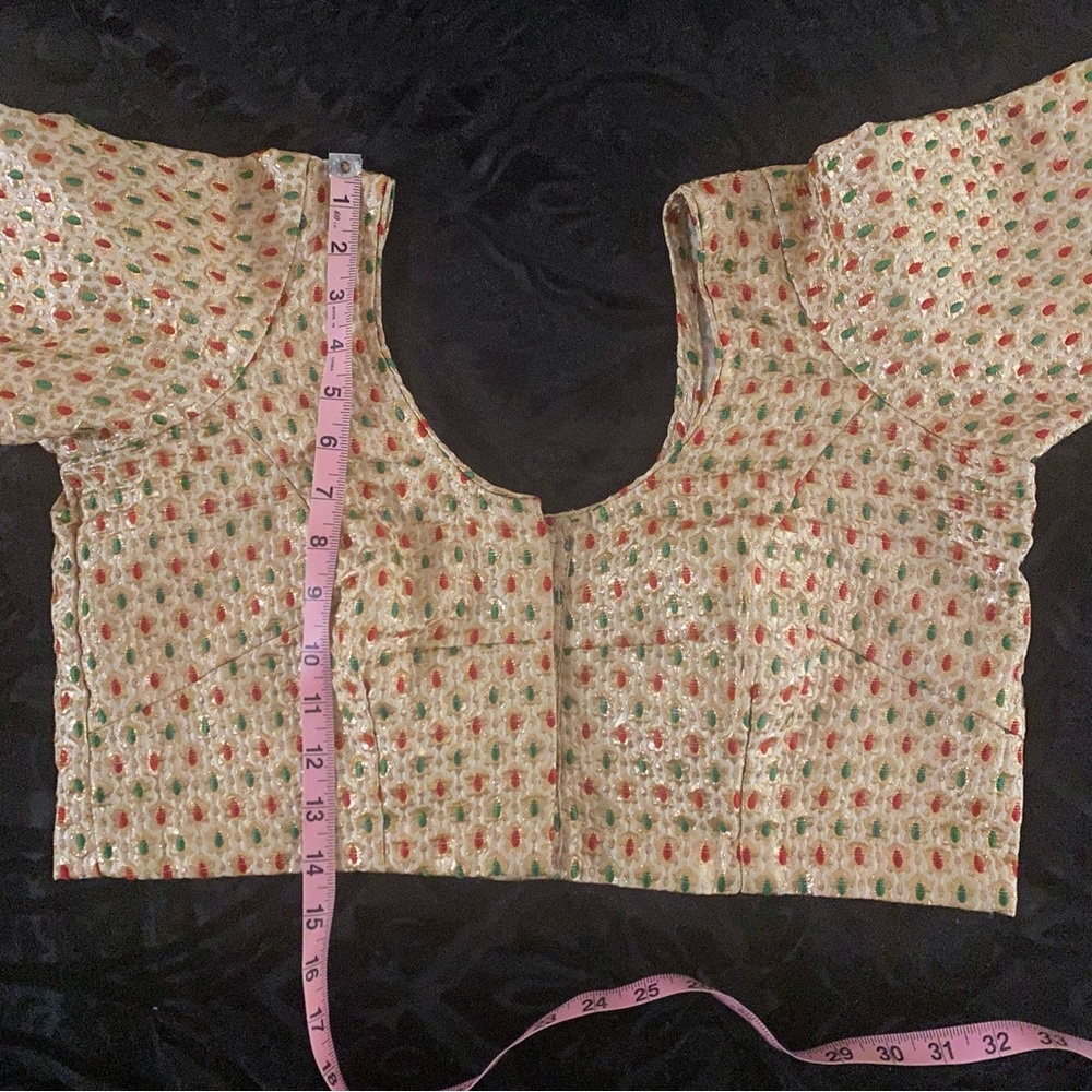 Gold Sari Saree Blouse for Women - Handmade in Nepal - Size L - Picture 4 of 8